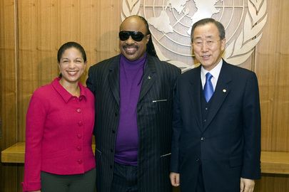 Stevie Wonder UN Messenger of Peace, Susan Rice and Banki Moon